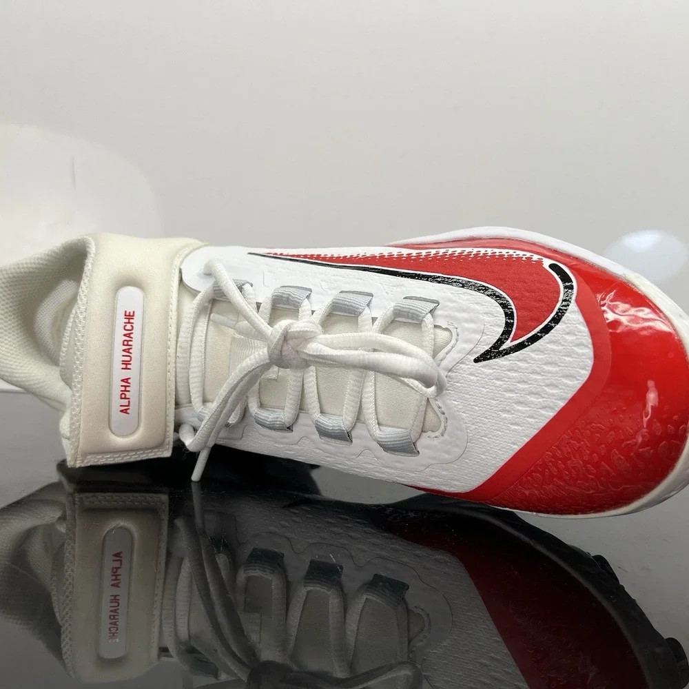 Nike Alpha Huarache Elite 4 Mid FD2744-105 White Red Baseball Cleats Mens Size 7